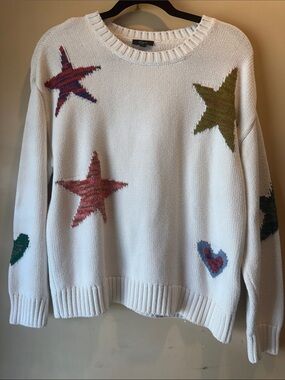 Rails Zoey Crewneck Sweater with Multicolor Star & Heart Motifs